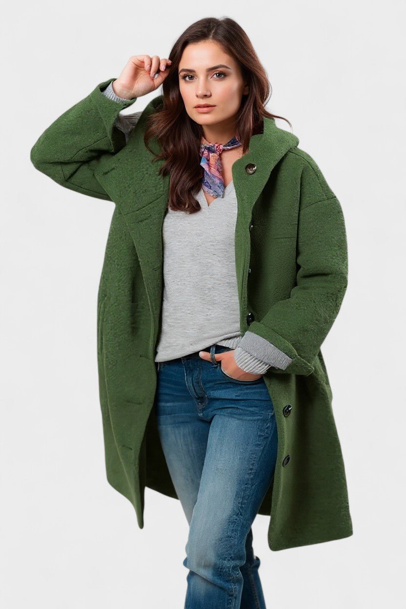 Freya | Raspberry Hooded Mid-Length Coat