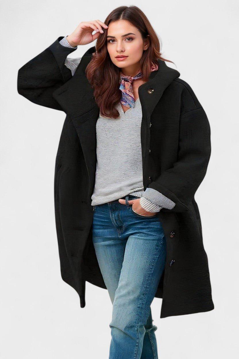 Freya | Raspberry Hooded Mid-Length Coat
