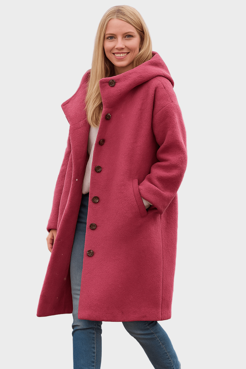 Freya | Raspberry Hooded Mid-Length Coat