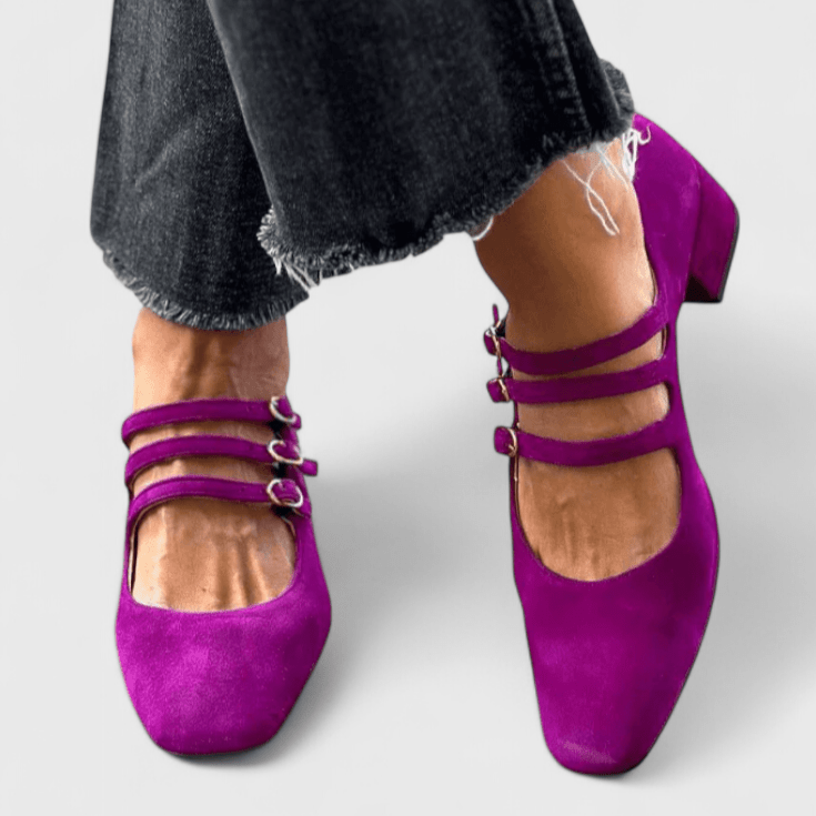 Freya | Purple Triple-Strap Mary Jane Heels