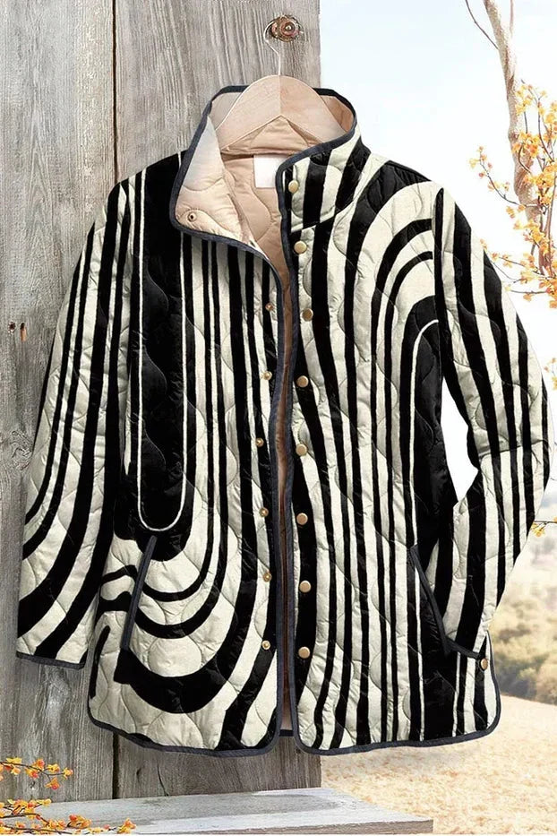 Freya | Black & White Graphic Quilted Jacket