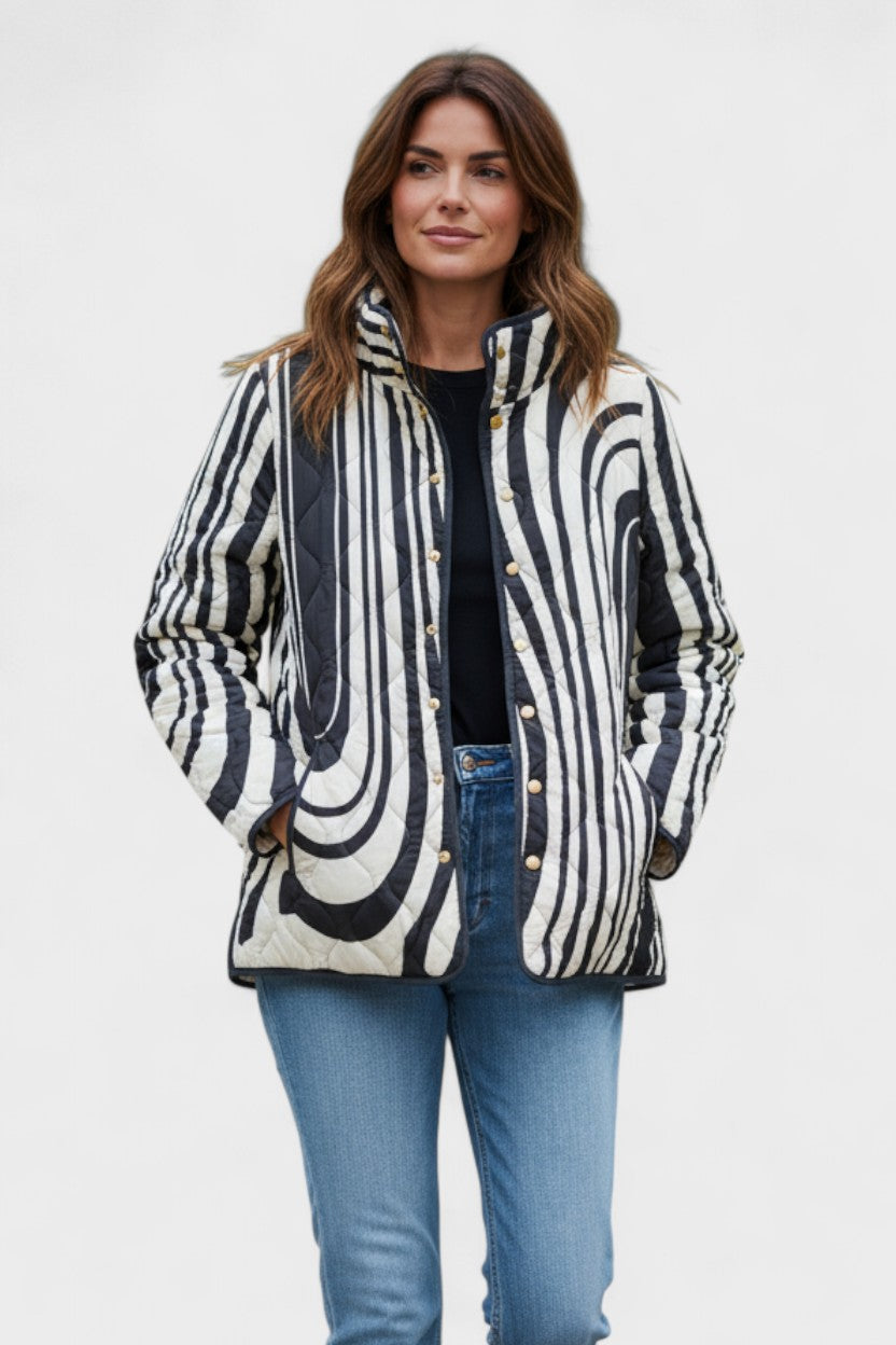 Freya | Black & White Graphic Quilted Jacket