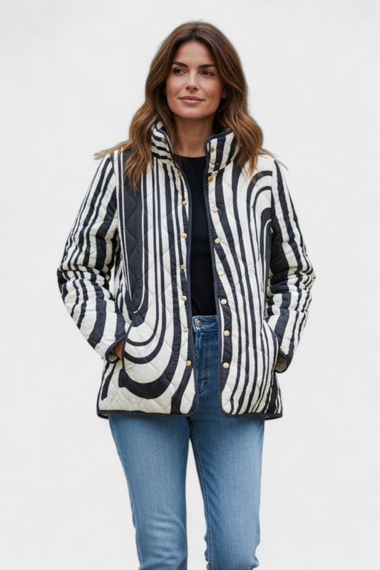 Freya | Black & White Graphic Quilted Jacket