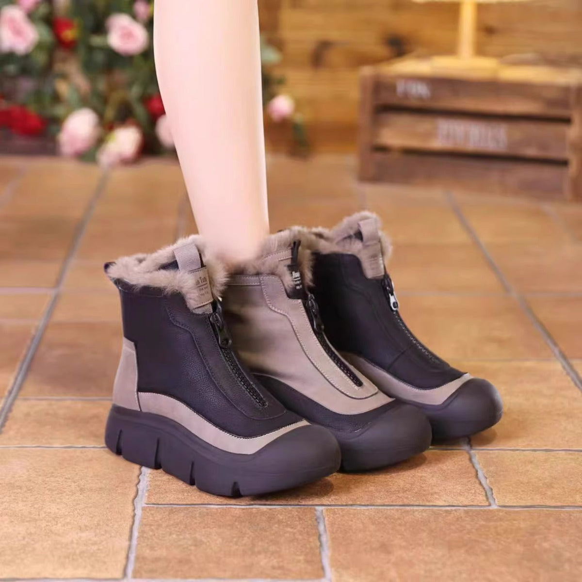 Freya | Taupe Zip-Front Winter Boots