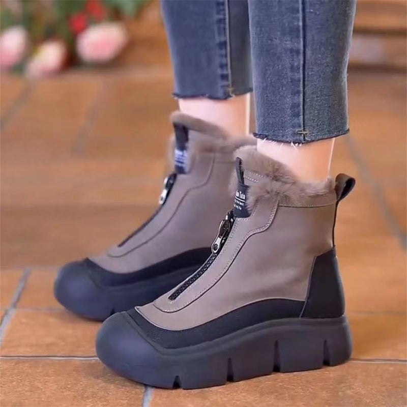 Freya | Taupe Zip-Front Winter Boots
