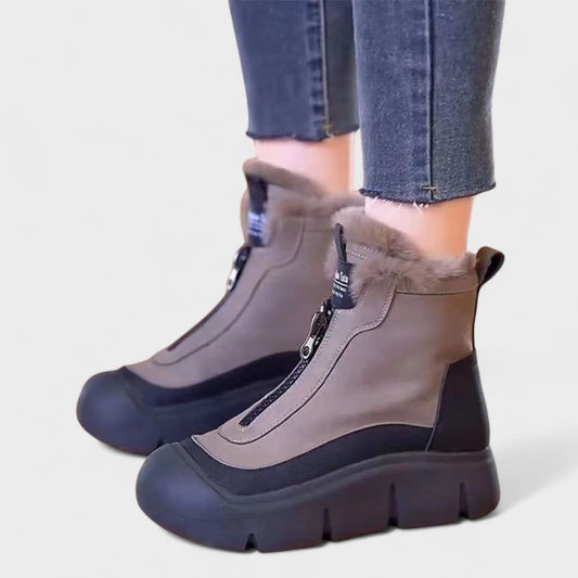 Freya | Taupe Zip-Front Winter Boots