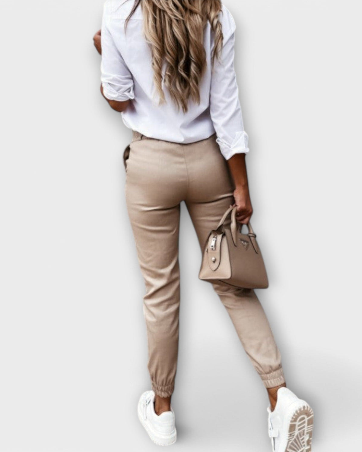 Freya | Beige Stretch Slim Trousers