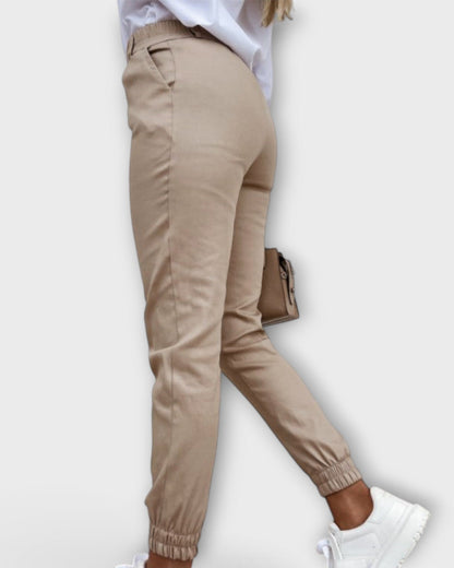 Freya | Beige Stretch Slim Trousers