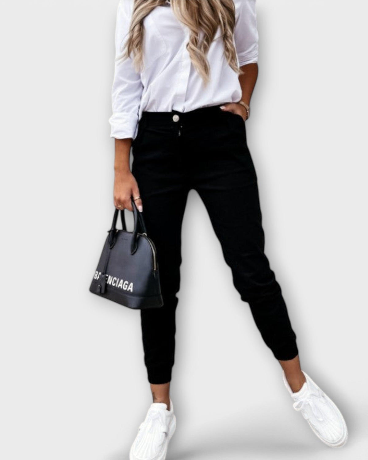 Freya | Beige Stretch Slim Trousers