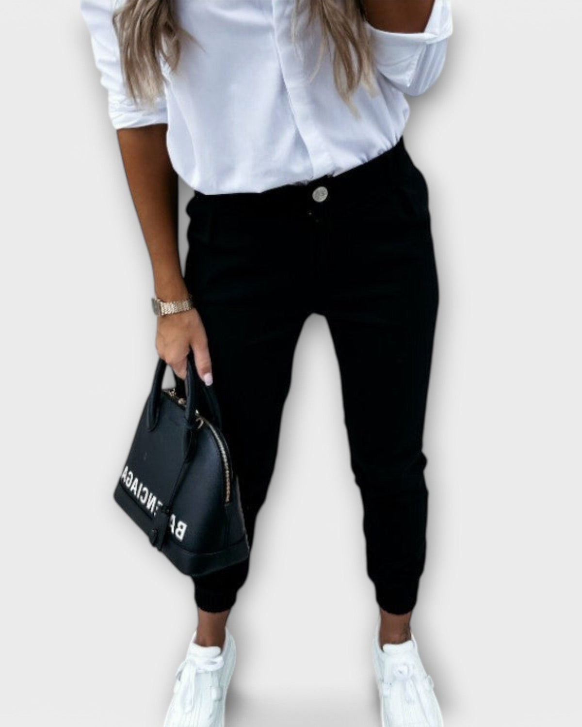 Freya | Beige Stretch Slim Trousers
