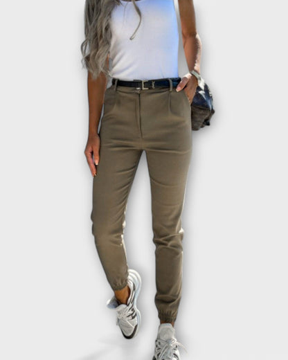 Freya | Beige Stretch Slim Trousers