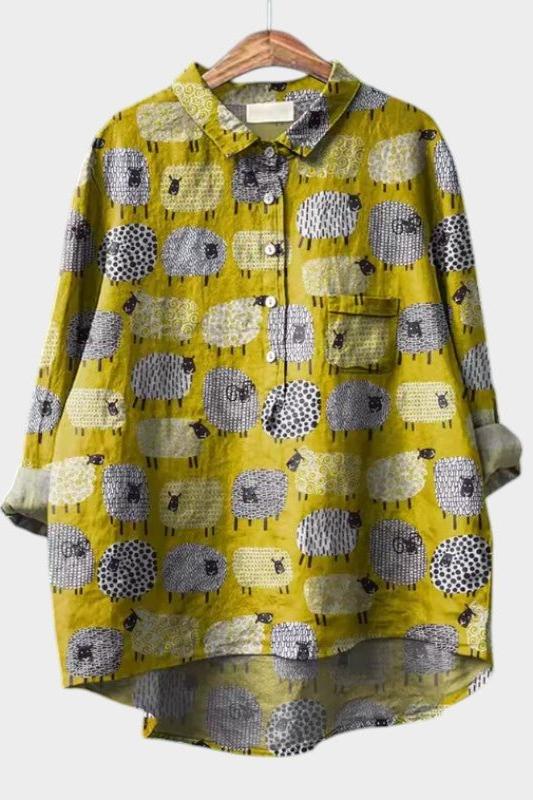 Freda | Mustard Sheep Print Shirt