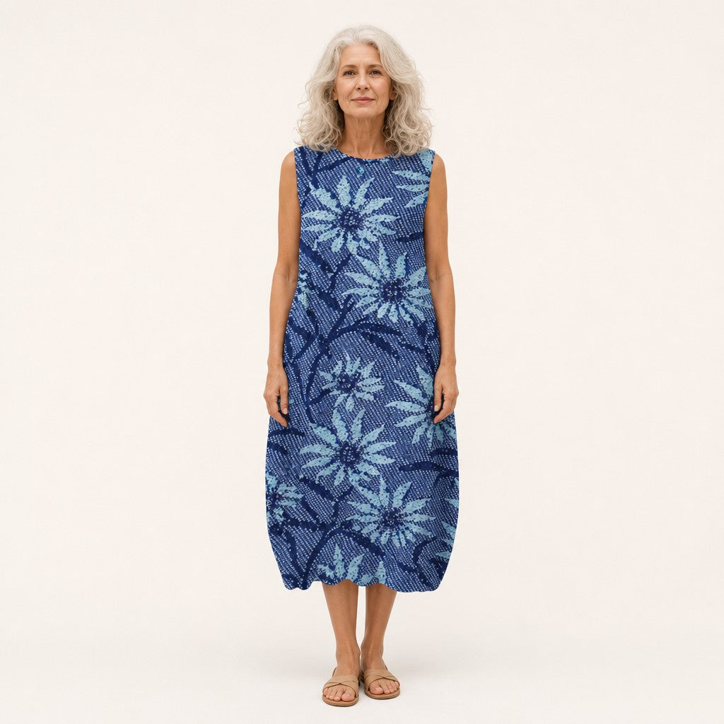 Beth | Navy Spiral Print Sleeveless Midi Dress