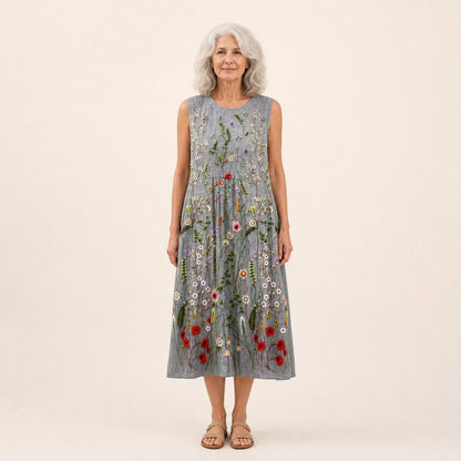 Hermione | Grey Meadow Floral Sleeveless Midi Dress