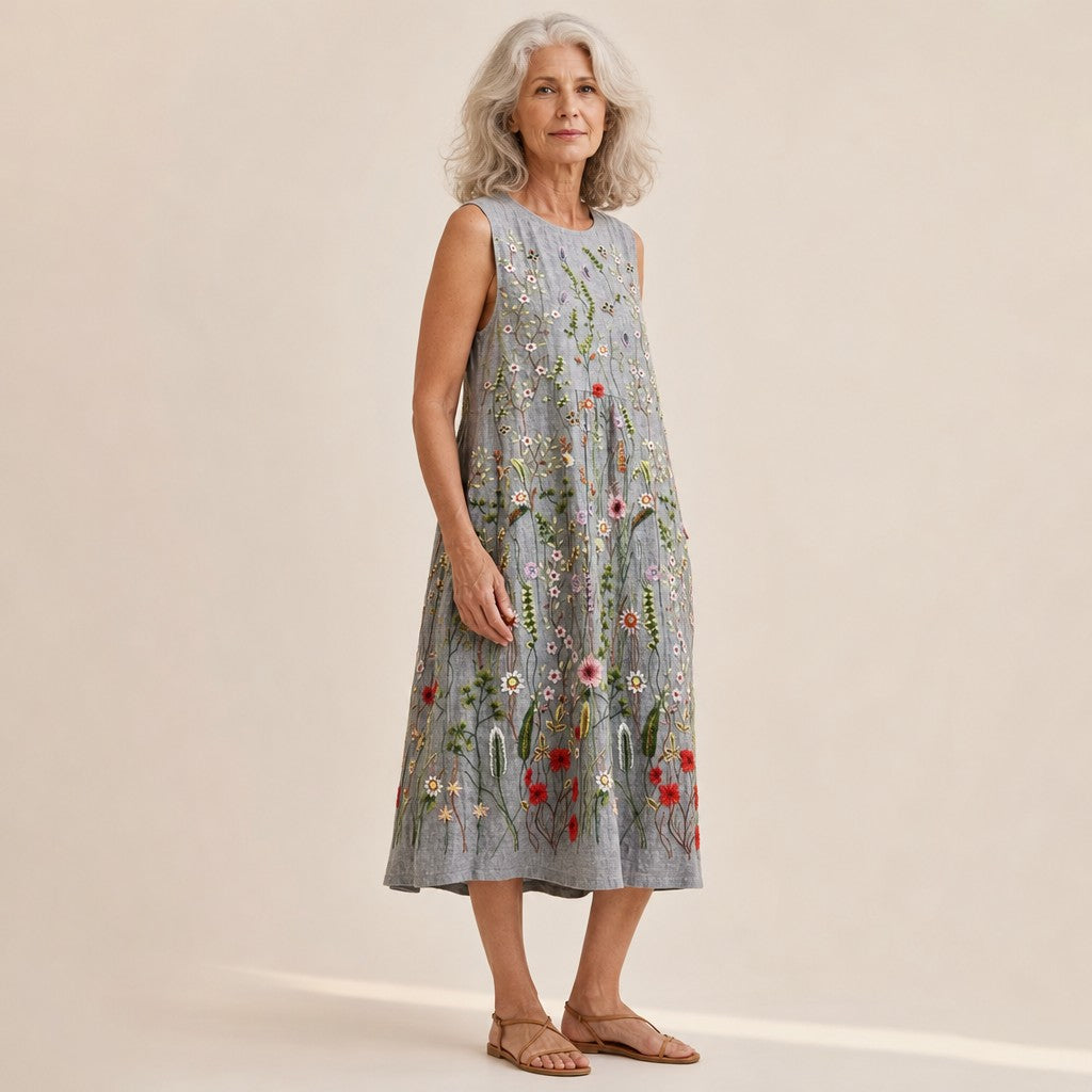 Hermione | Grey Meadow Floral Sleeveless Midi Dress