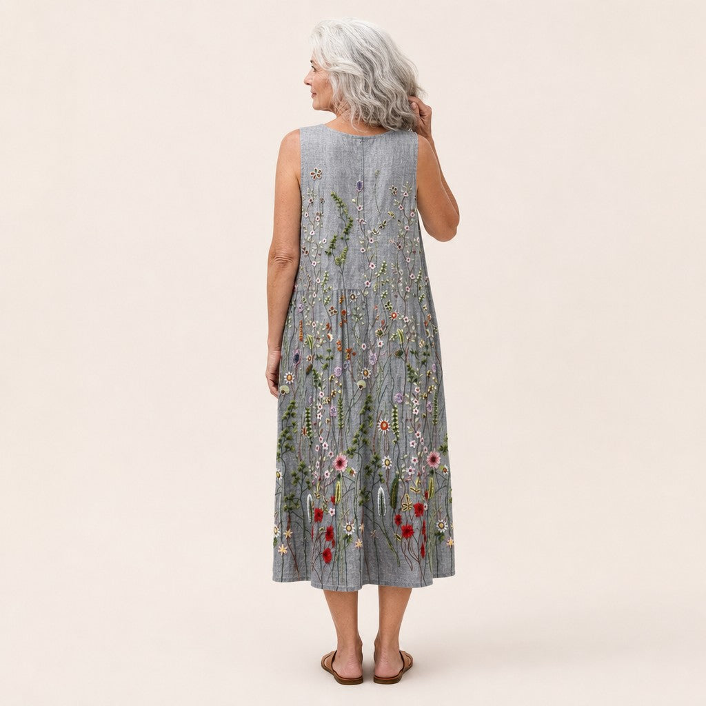 Hermione | Grey Meadow Floral Sleeveless Midi Dress