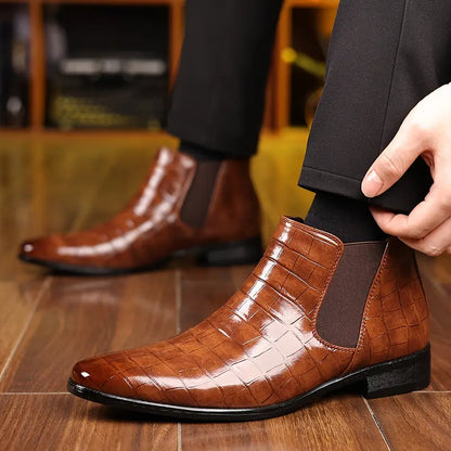 Geoffrey | Burgundy Croc-Effect Chelsea Boots