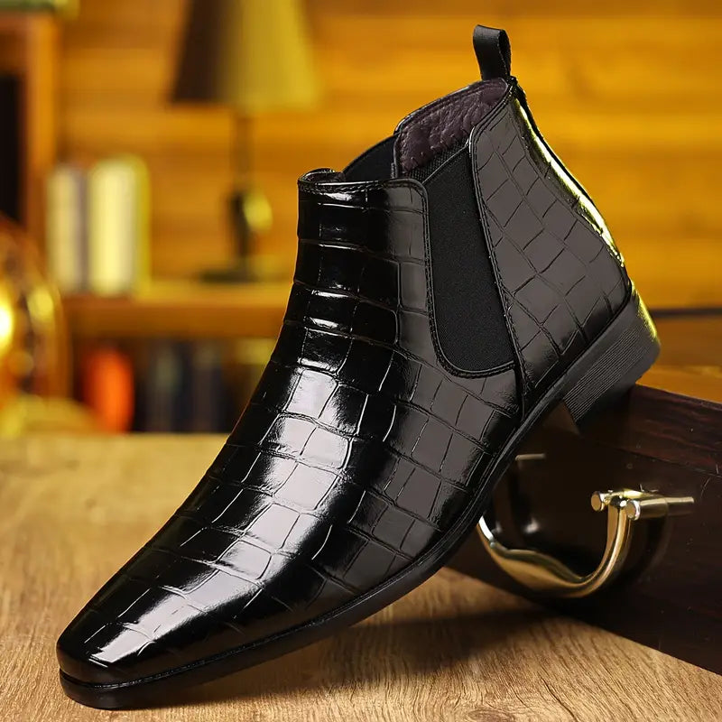 Geoffrey | Burgundy Croc-Effect Chelsea Boots