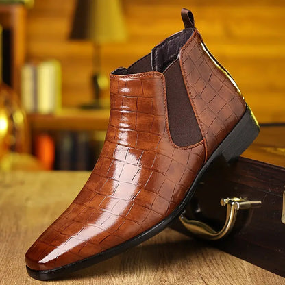 Geoffrey | Burgundy Croc-Effect Chelsea Boots