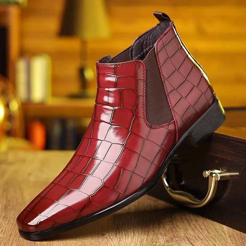 Geoffrey | Burgundy Croc-Effect Chelsea Boots