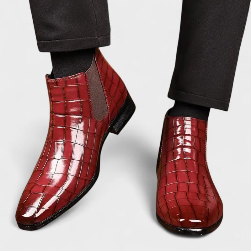 Geoffrey | Burgundy Croc-Effect Chelsea Boots