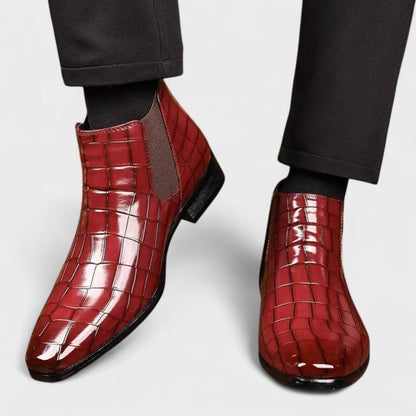 Geoffrey | Burgundy Croc-Effect Chelsea Boots