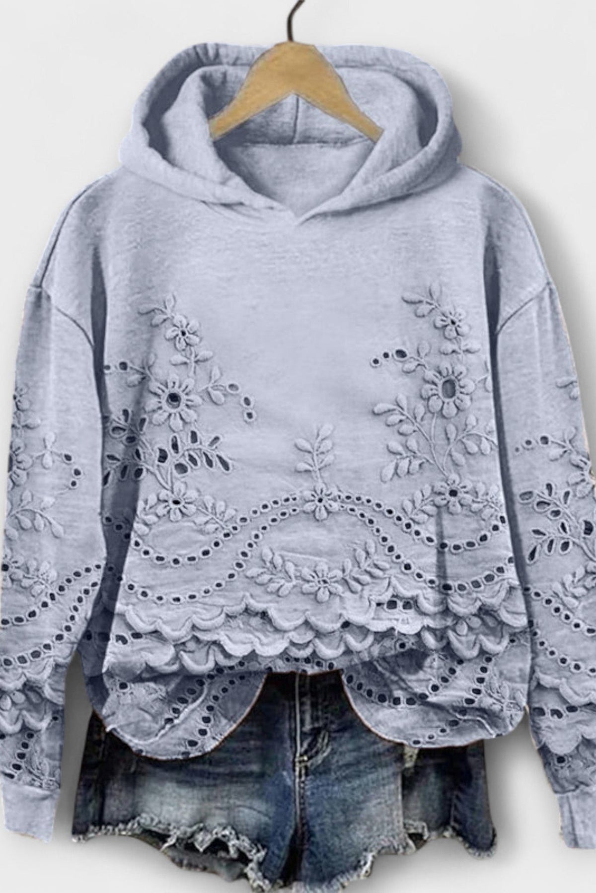 Grace | Lilac Embroidered Hooded Jumper