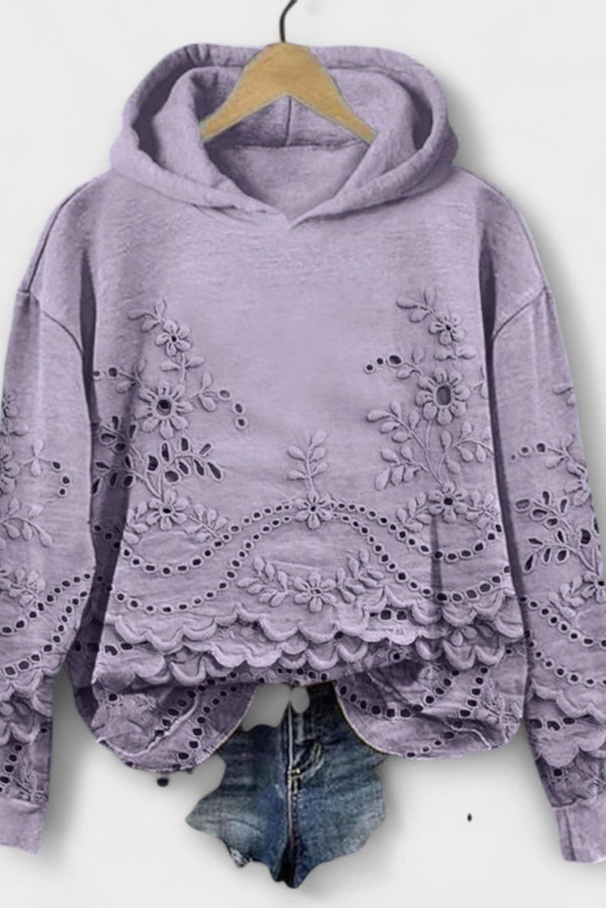 Grace | Lilac Embroidered Hooded Jumper