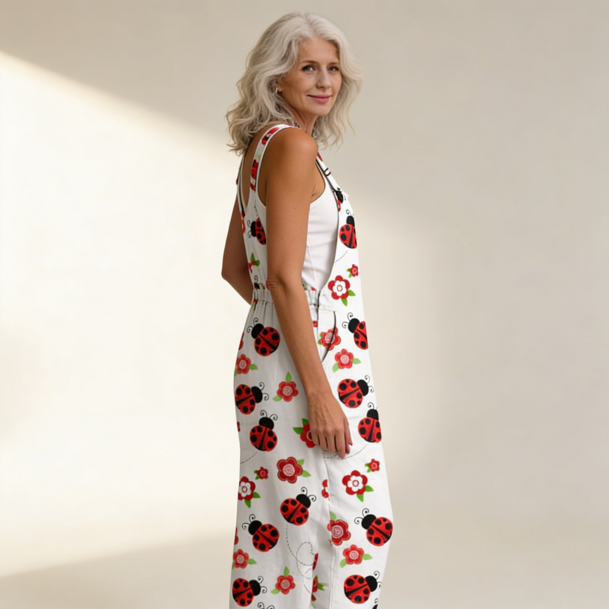 Kate | Ivory Ladybird Dungarees