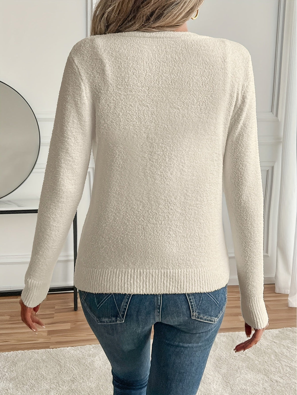 Georgie | Beige Ribbed V-Neck Cardigan
