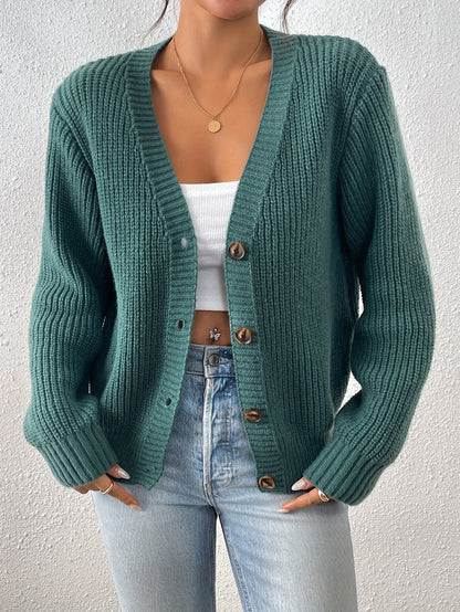 Georgie | Beige Ribbed V-Neck Cardigan