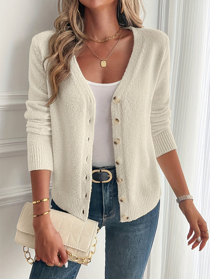 Georgie | Beige Ribbed V-Neck Cardigan