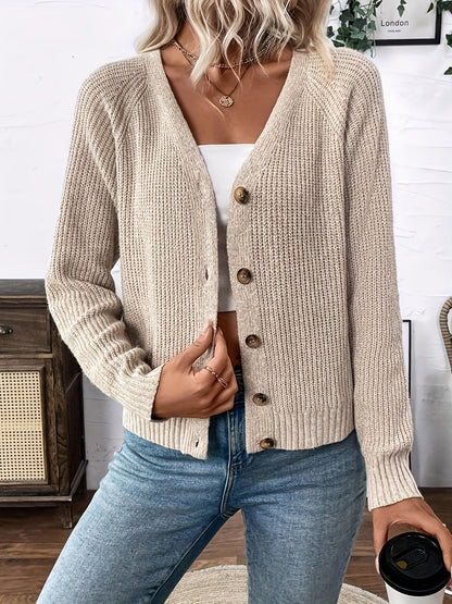 Georgie | Beige Ribbed V-Neck Cardigan