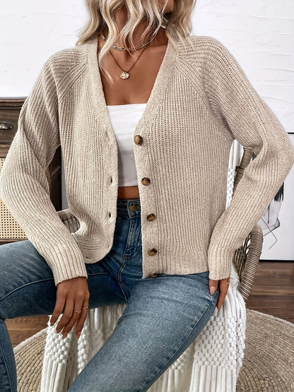 Georgie | Beige Ribbed V-Neck Cardigan