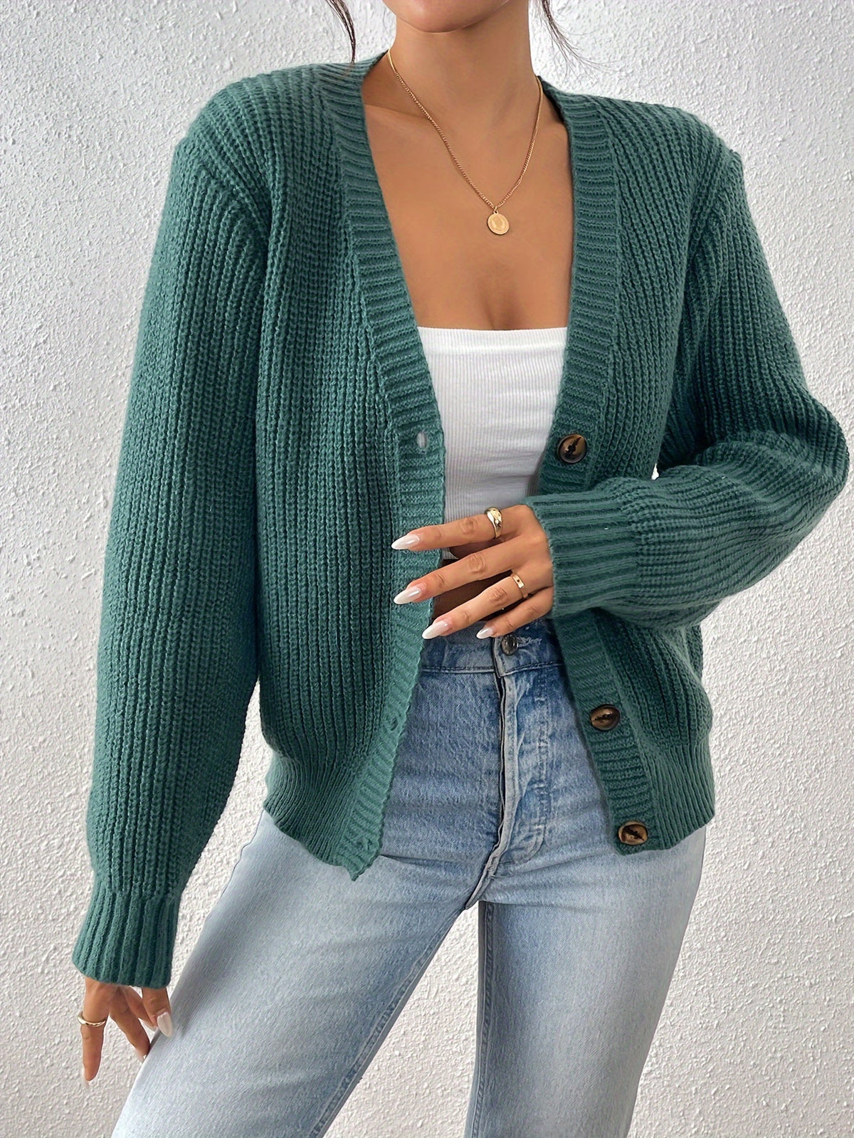 Georgie | Beige Ribbed V-Neck Cardigan