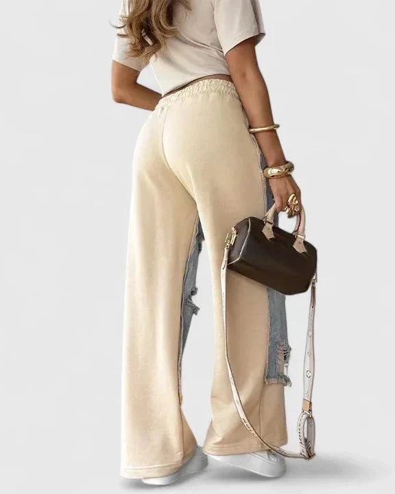 Glenys | Patchwork Distressed Wide-Leg Jeans