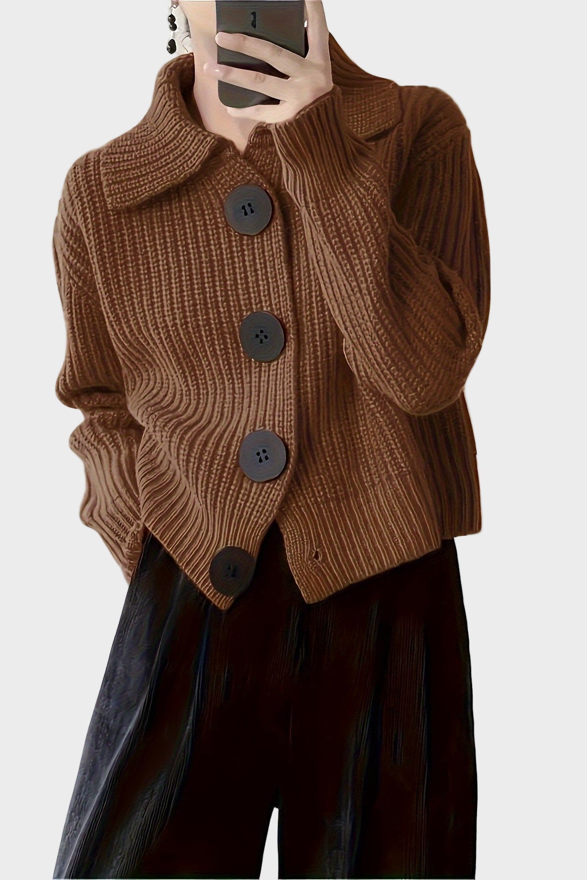 Hattie | Brown Chunky Collared Cardigan