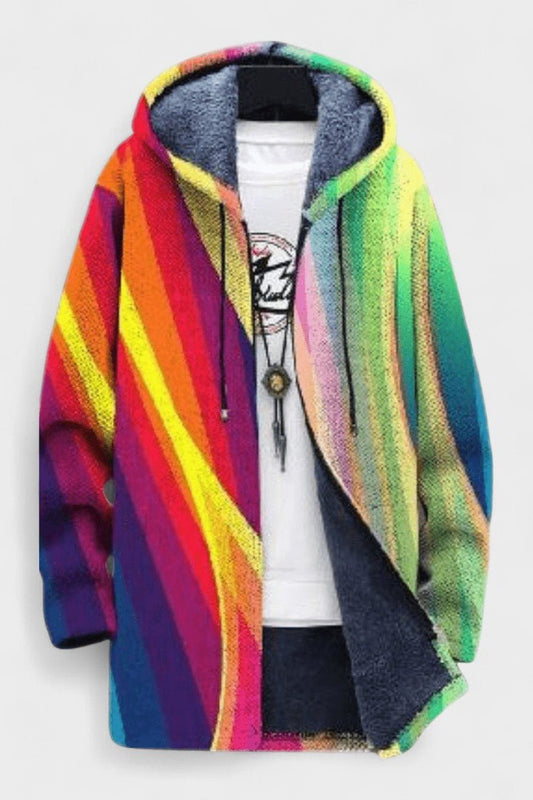 Helena | Rainbow Stripe Hooded Zip Jacket