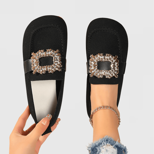Hermione | Black Jewelled-Buckle Loafers