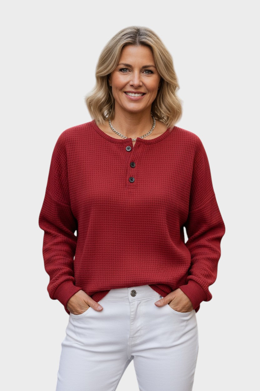 Heather | Orange Waffle-Knit Henley Jumper
