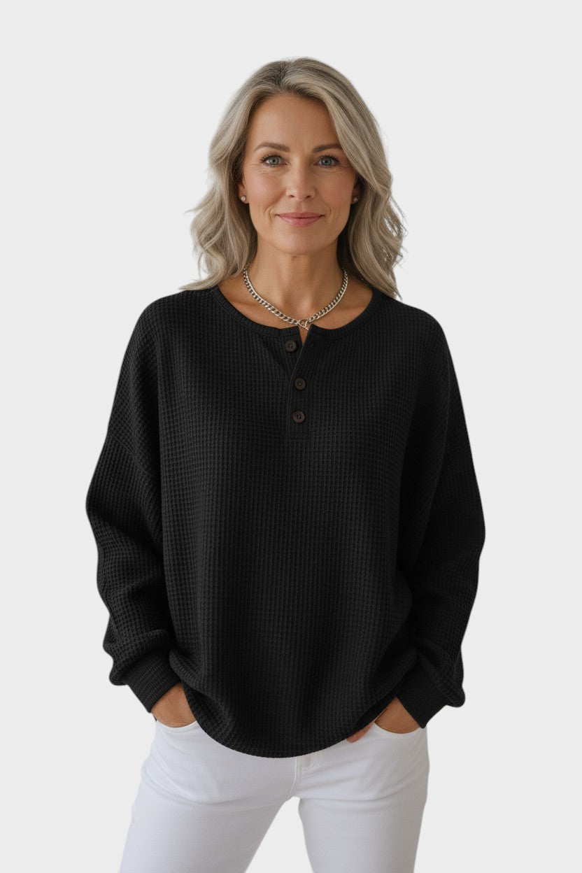 Heather | Orange Waffle-Knit Henley Jumper