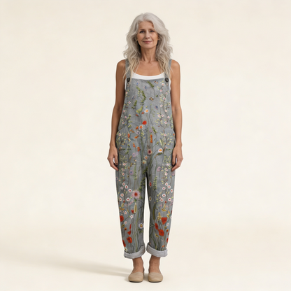 Cora | Blue-Grey Meadow Floral Dungarees
