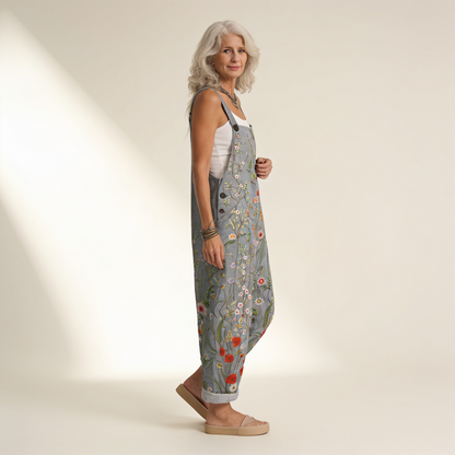 Cora | Blue-Grey Meadow Floral Dungarees