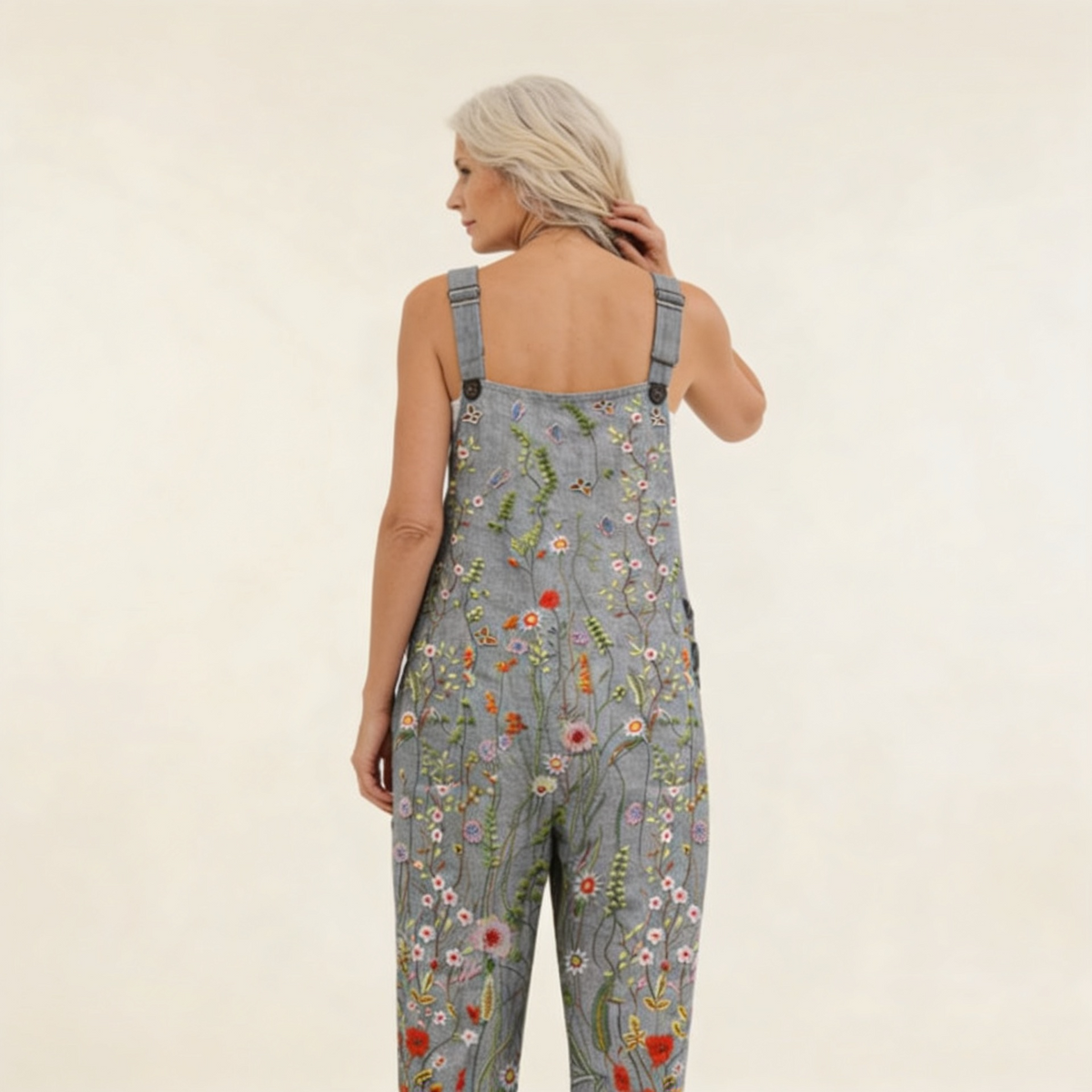 Cora | Blue-Grey Meadow Floral Dungarees