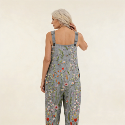 Cora | Blue-Grey Meadow Floral Dungarees
