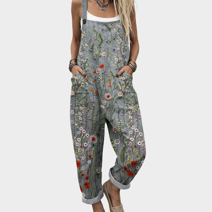 Cora | Blue-Grey Meadow Floral Dungarees