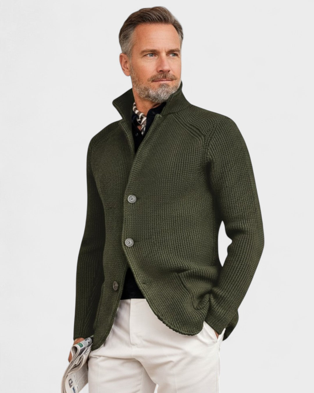 Hector | Navy Ribbed Button Cardigan