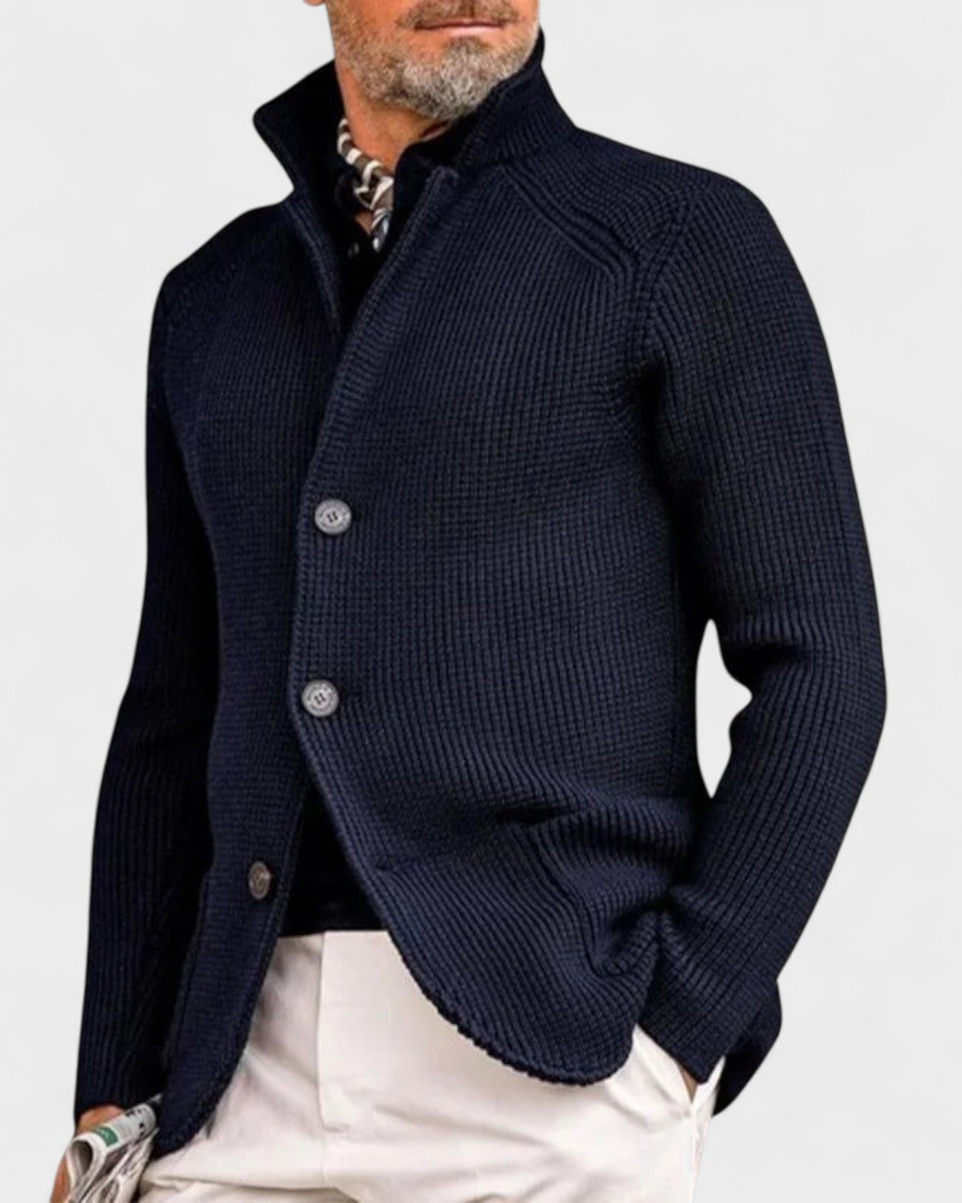 Hector | Navy Ribbed Button Cardigan
