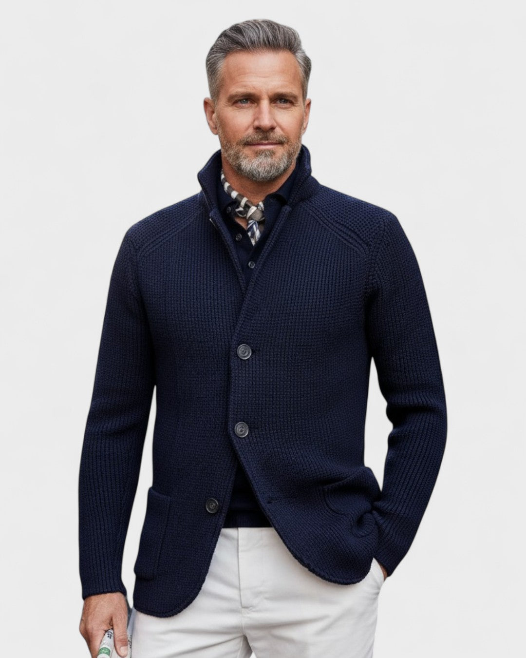 Hector | Navy Ribbed Button Cardigan