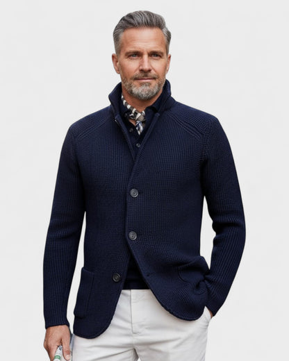 Hector | Navy Ribbed Button Cardigan